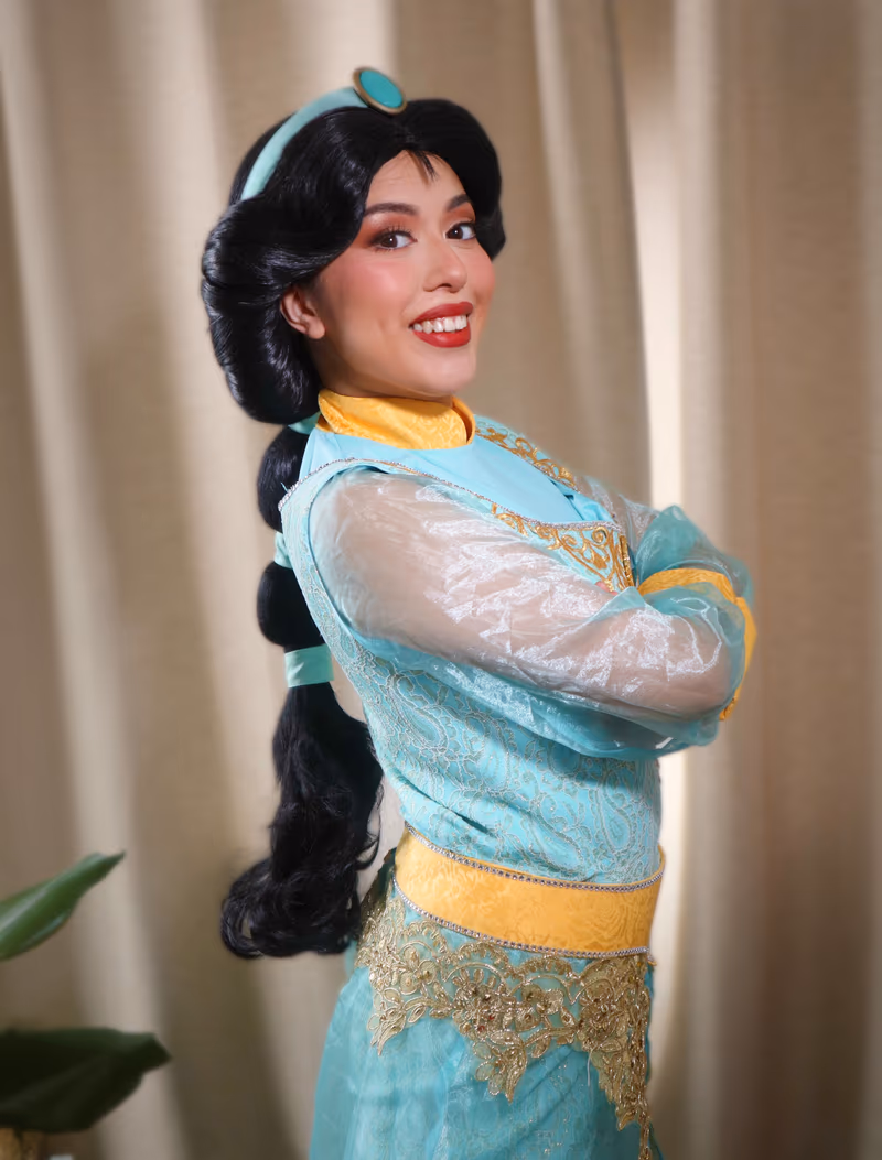 Jasmine princess character in teal and gold gown | Magic At My Door