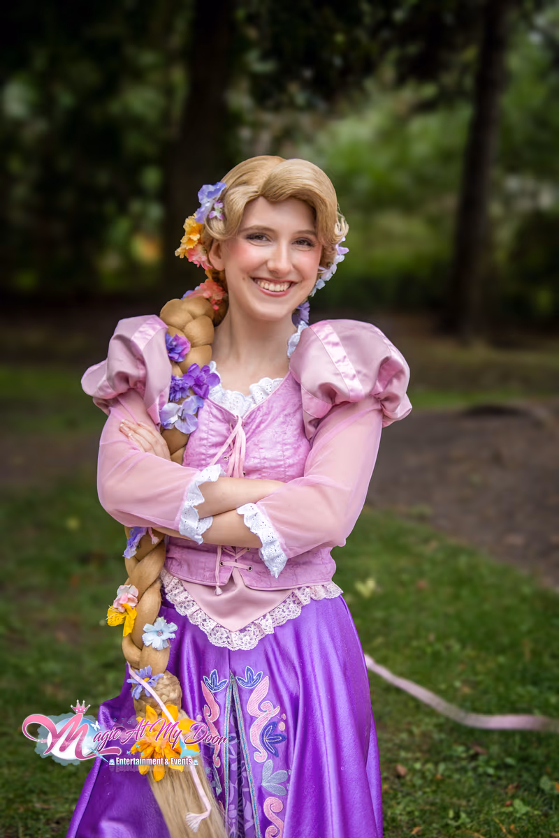 Rapunzel smiling at a Toronto birthday party | Magic At My Door