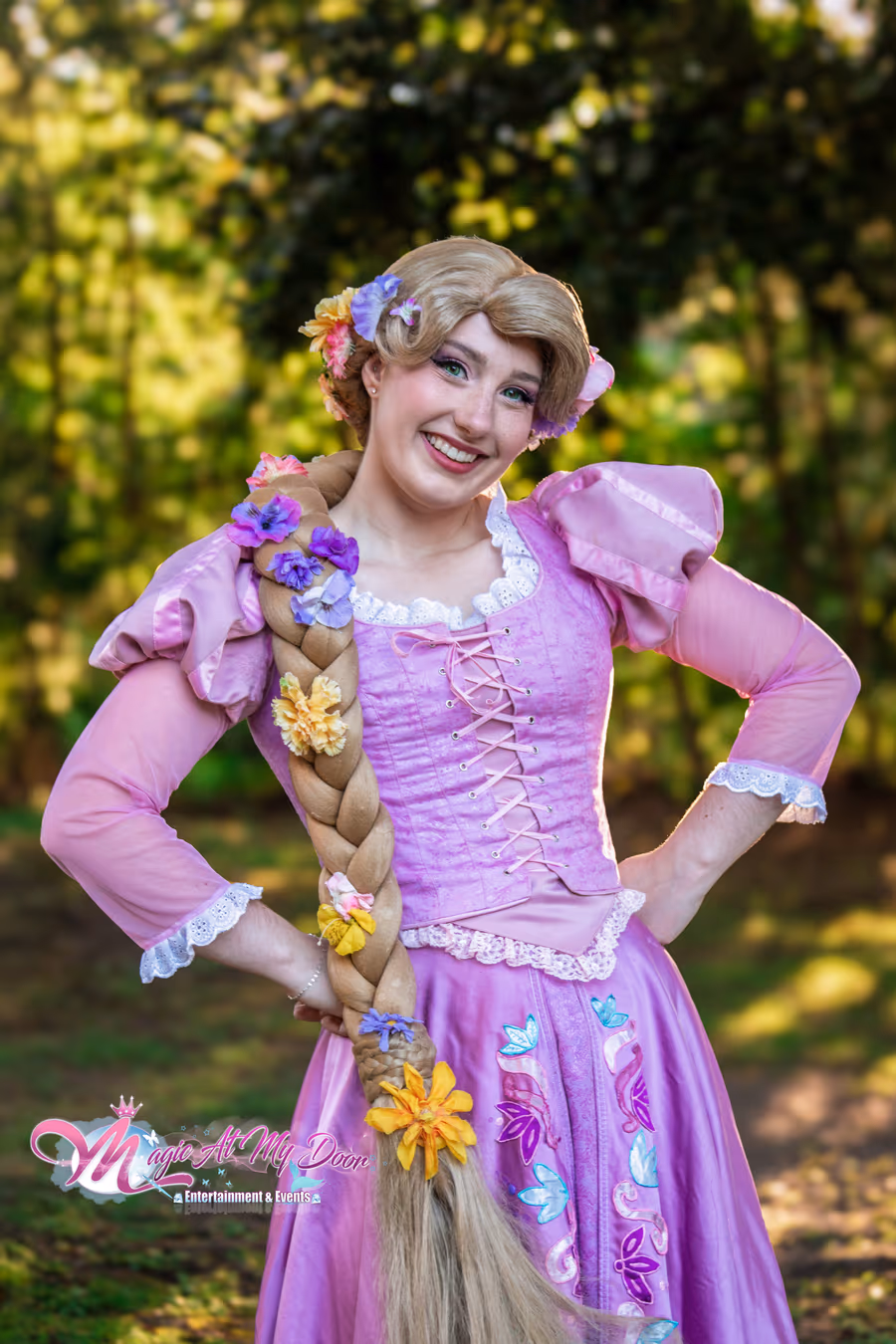 Rapunzel with her flower-braided hair over one shoulder | Magic At My Door