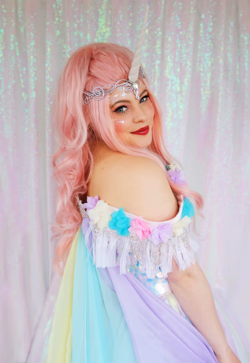 Rose Rainbow Unicorn Princess in a sparkling gown | Magic At My Door